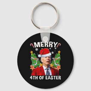 Funny Joe Biden Christmas Santa Hat Merry 4th Of E Key Ring