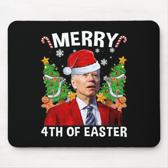 Funny Joe Biden Christmas Santa Hat Merry 4th Of E Mouse Mat (Front)