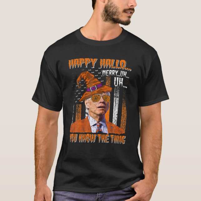 Funny Joe Biden Confused Anti Biden Pumpkin Happy T-Shirt (Front)