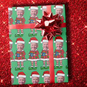 Funny Joe Biden Custom Face Photo Elf Christmas Wrapping Paper