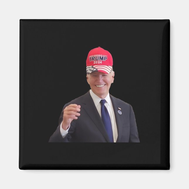 Funny Joe Biden Dons Trump 2024 Cap  Magnet (Front)