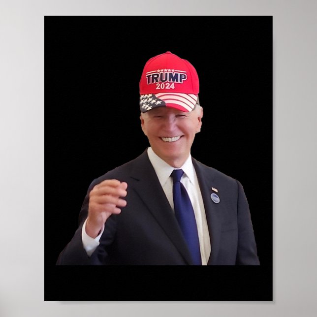 Funny Joe Biden Dons Trump 2024 Cap  Poster (Front)