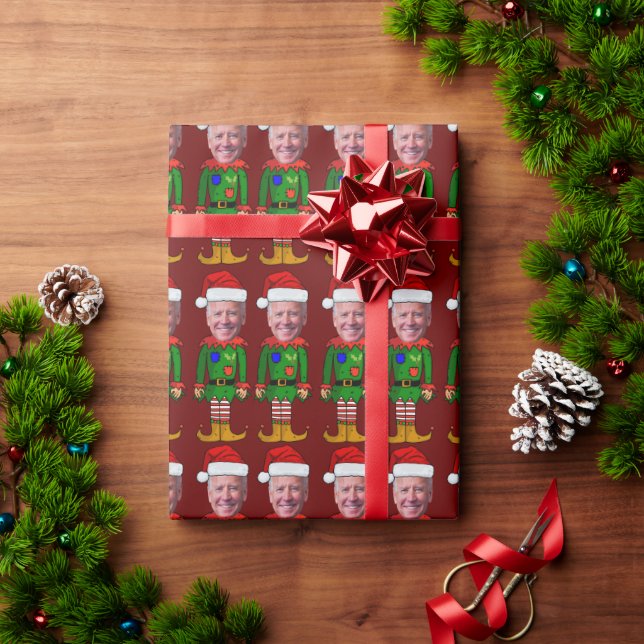 Funny Joe Biden Elf Custom Face Christmas Wrapping Paper (Holiday Gift)