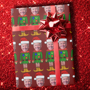 Funny Joe Biden Elf Custom Face Christmas Wrapping Paper