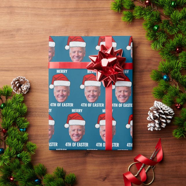 Funny Joe Biden Happy 4th Of Easter Christmas Blue Wrapping Paper (Holiday Gift)