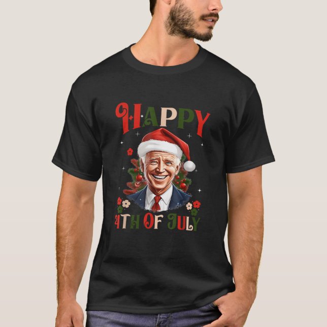 Funny Joe Biden Happy 4th of July Ugly Xmas Merry  T-Shirt (Front)