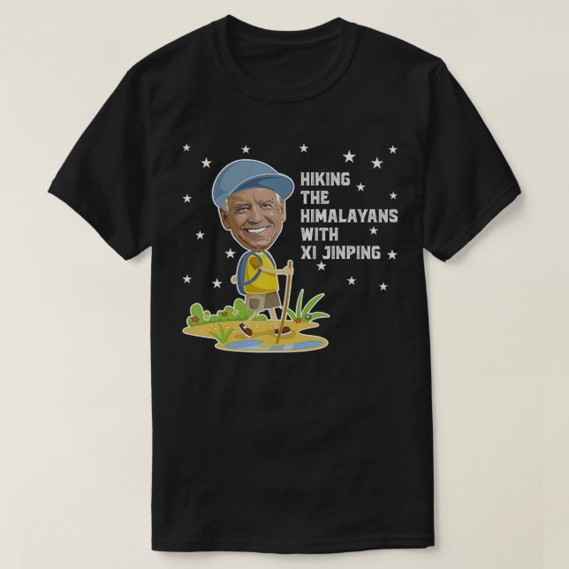 Funny Joe Biden Hiking The Himalayans With Xi Jinp T-Shirt (Design Front)