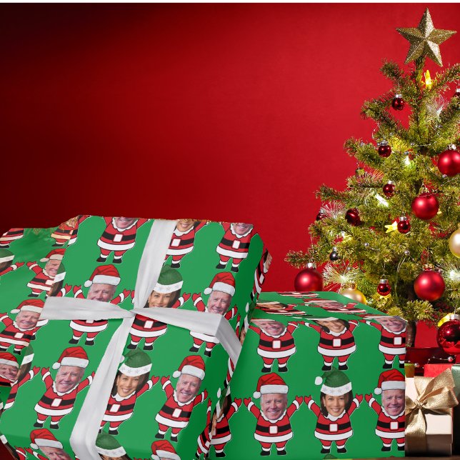 Funny Joe Biden Kamala Harris Santa Custom Face Wrapping Paper (Creator Uploaded)