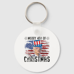 Funny Joe Biden Merry 4th Of Christmas 4th Of July Key Ring