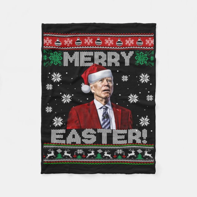 Funny Joe Biden Merry Easter Ugly Christmas Sweate Fleece Blanket (Front)