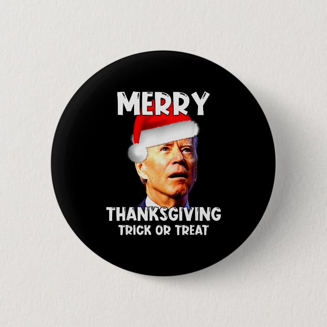 Funny Joe Biden Santa Hat Merry Thanksgiving Chris 6 Cm Round Badge (Front)