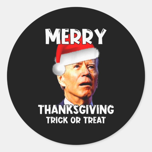 Funny Joe Biden Santa Hat Merry Thanksgiving Chris Classic Round Sticker (Front)