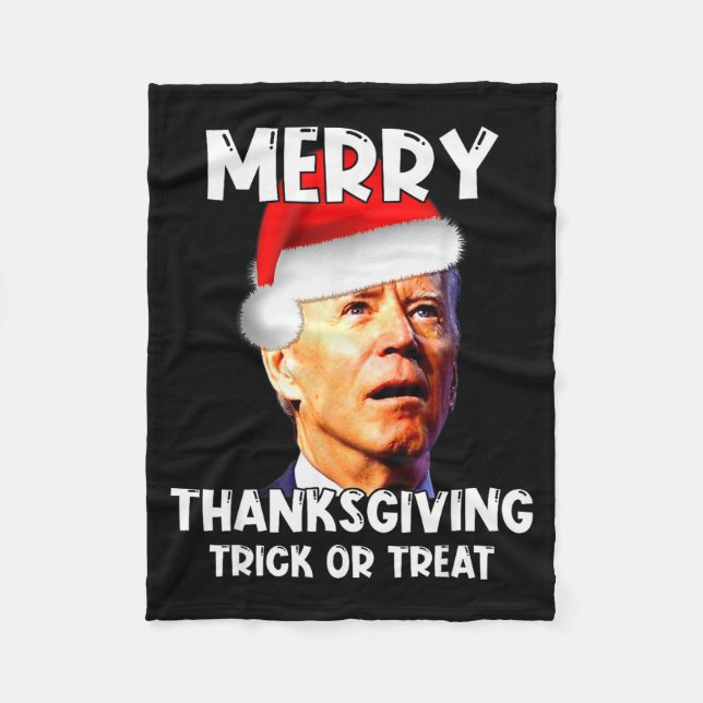 Funny Joe Biden Santa Hat Merry Thanksgiving Chris Fleece Blanket (Front)