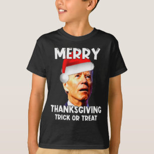 Funny Joe Biden Santa Hat Merry Thanksgiving Chris T-Shirt
