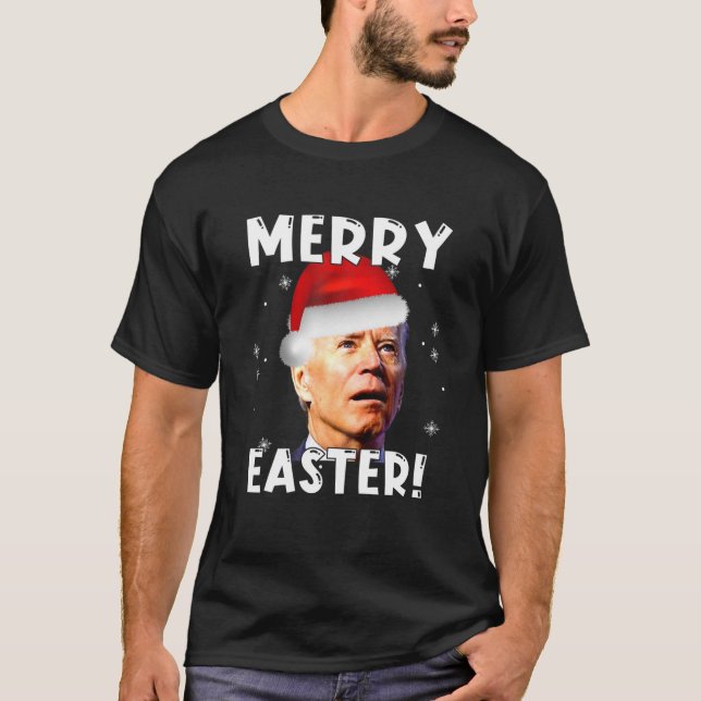 Funny Joe Biden Santa Merry Easter Trick Or Treat T-Shirt (Front)
