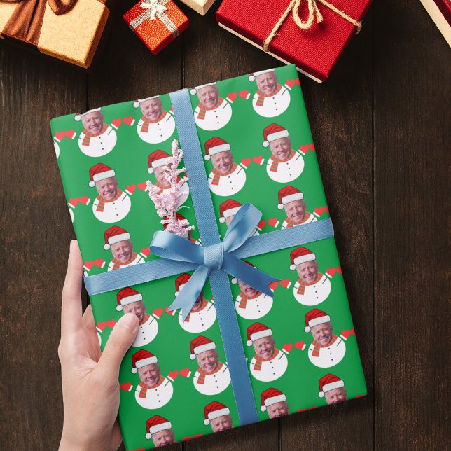Funny Joe Biden Snowman Custom Face Photo Xmas Wrapping Paper (Creator Uploaded)