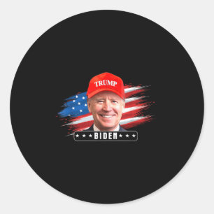 Funny Joe Biden Wearing Hat Trump Classic Round Sticker
