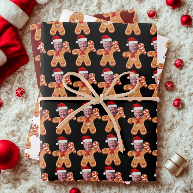 Funny Joe Biden Xmas Custom Face Photo Gingerbread Wrapping Paper Sheet (Creator Uploaded)