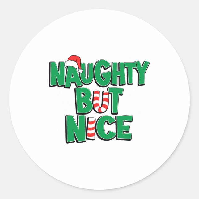Funny Joke Christmas Humor Naughty But Nice  Classic Round Sticker (Front)