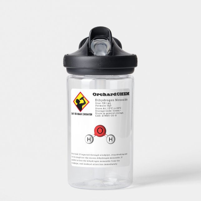 Funny Joke Dihydrogen Monoxide (H2O) Chemistry Water Bottle (Front)