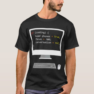 Funny Joke Programming Computer If Coding Headphon T-Shirt