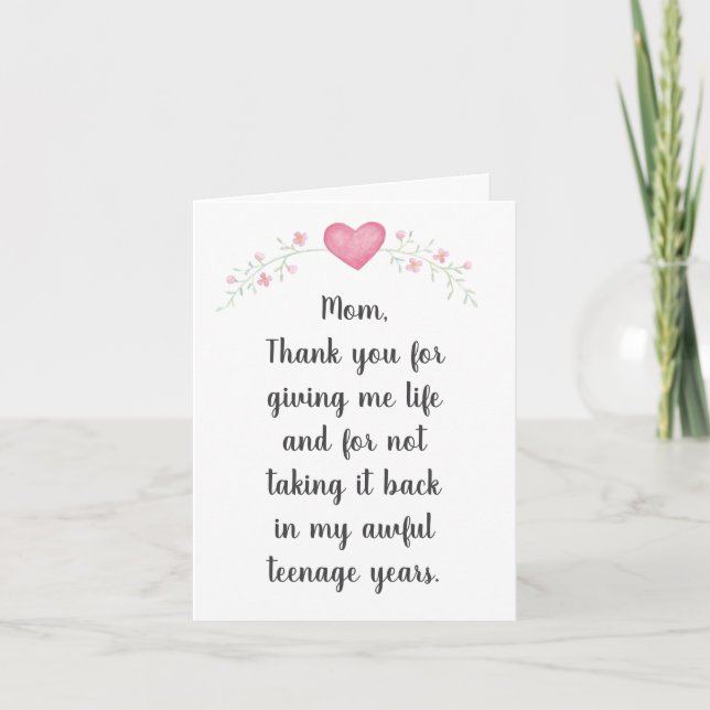 Funny Jokey thank you for giving life Mothers day Card (Front)