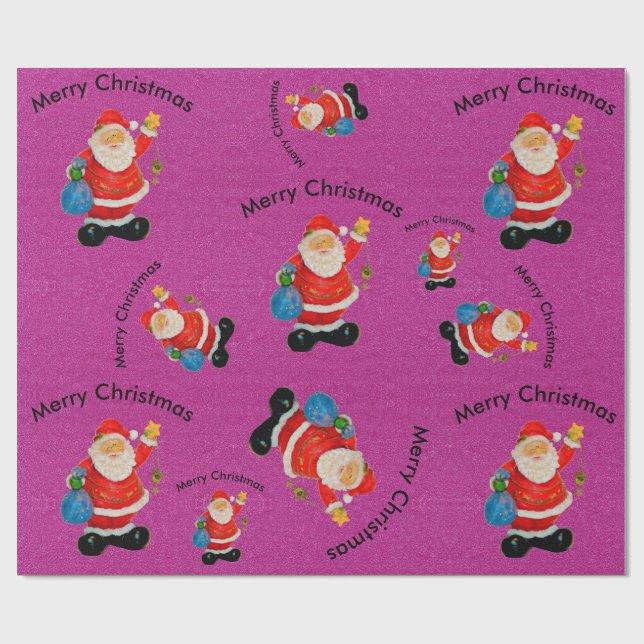 Funny Jolly Santa Claus Father Christmas Pink Wrapping Paper (Flat)