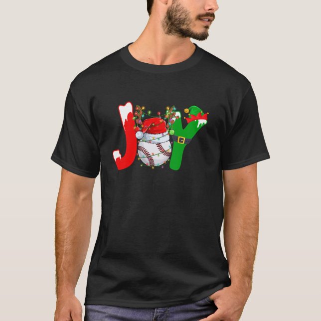Funny Joy Baseball Santa Hat Reindeer Christmas Li T-Shirt (Front)