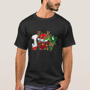 Funny Joy Dog Cat Paws Print Red Plaid Santa Hat C T-Shirt
