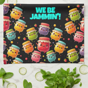 Funny Joyful Jumping Jars of Jubilant Jam Tea Towel