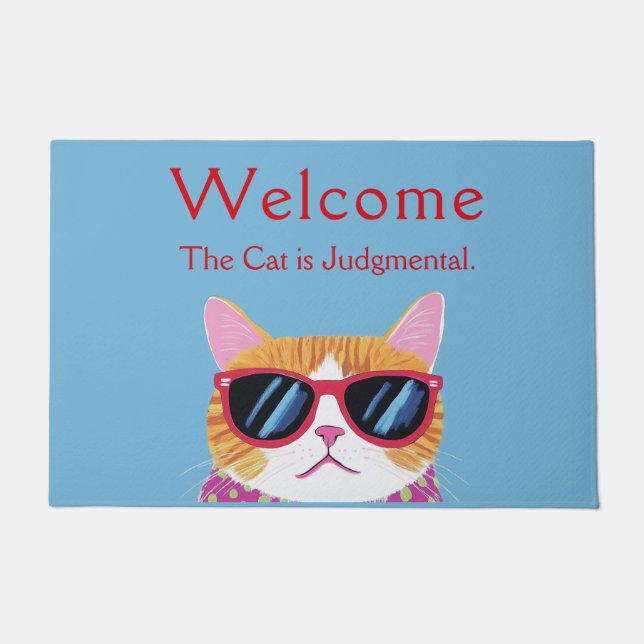 Funny Judgemental Cat Welcome Doormat (Front)