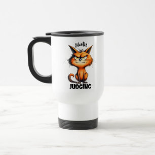 Funny judging word art cat travel mug