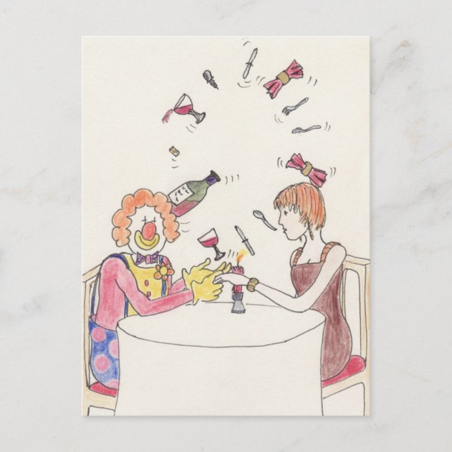 Funny Juggling Clown Cartoon Art Cute Love Humour Postcard (Front)