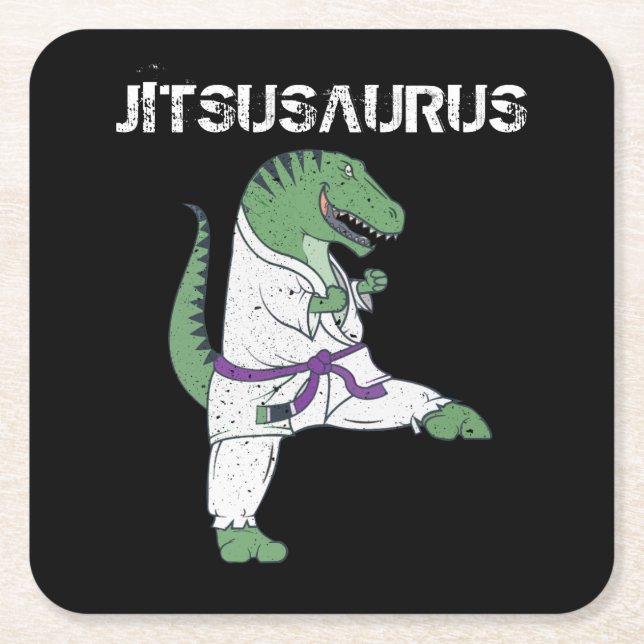 Funny Jujitsu, T-Rex Jiu Jitsu Black Belt gifts Square Paper Coaster (Front)