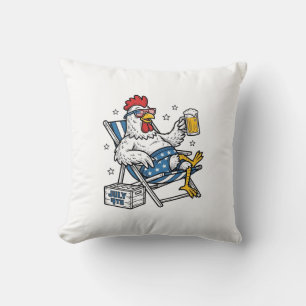 Funny July 4th Chicken Beer Patriotic Shirt Design Cushion