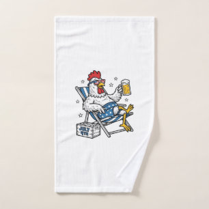 Funny July 4th Chicken Beer Patriotic Shirt Design Hand Towel