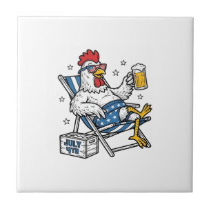 Funny July 4th Chicken Beer Patriotic Shirt Design Tile