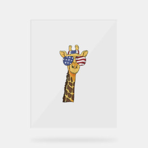 Funny July 4th US Flag Patriotic Giraffe Acrylic Sign
