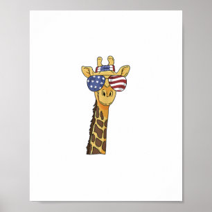 Funny July 4th US Flag Patriotic Giraffe Poster