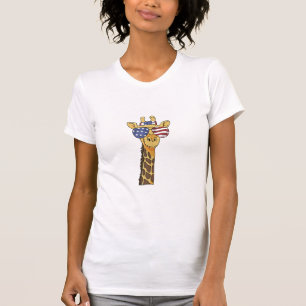 Funny July 4th US Flag Patriotic Giraffe T-Shirt