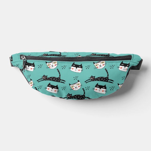 Funny Jumping Cat Faces on Teal Bum Bags (Lay Down)