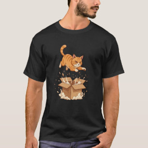 Funny Jumping Cat Over Exploding Cardboard Box T-Shirt