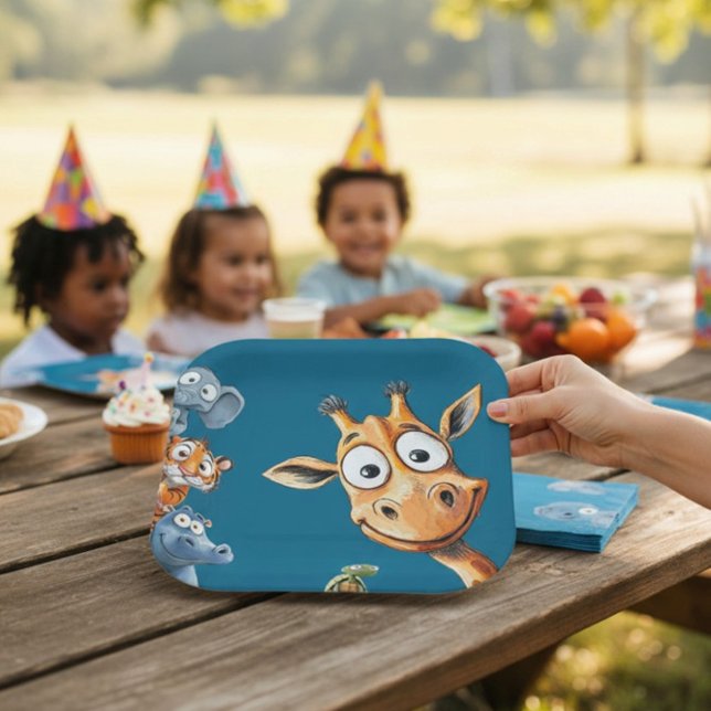 Funny Jungle animals Birthday Celebration Paper  Plate (Creator Uploaded)