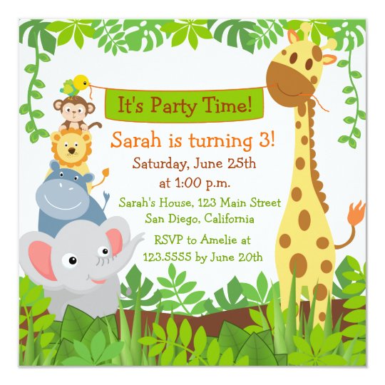 funny jungle animals birthday party invitations zazzle co uk