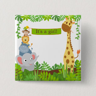 Funny Jungle Baby Animals Button