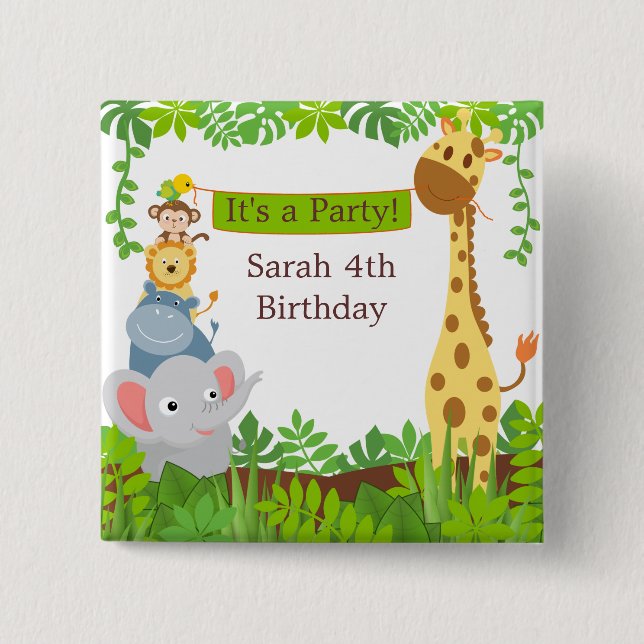 Funny Jungle Baby Animals Button (Front)