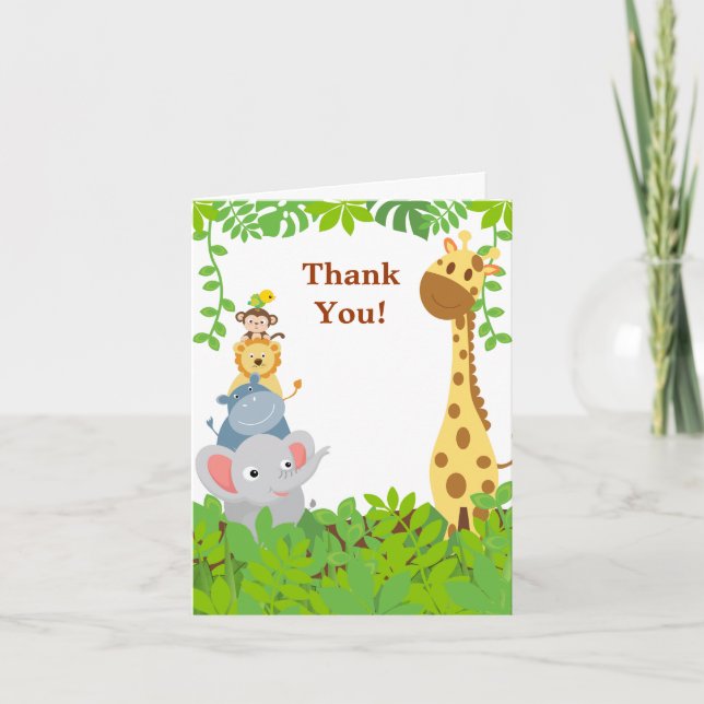 Funny Jungle Baby Animals Thank You Card (Front)