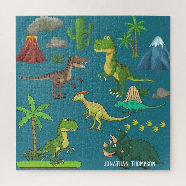 Funny Jurassic monogrammed mountain blue Jigsaw Puzzle (Vertical)