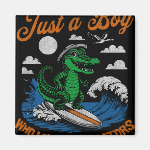 Funny Just A Boy Who Loves Alligators Surfing Alli Magnet