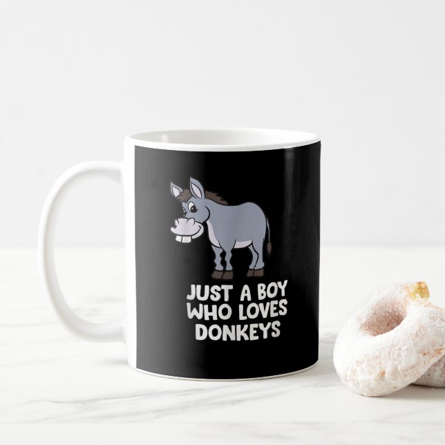 funny Just a Boy Who Loves Donkeys Coffee Mug (With Donut)
